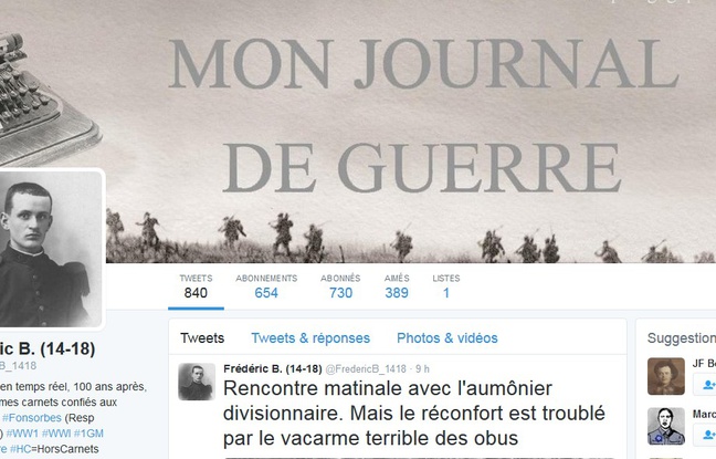 Le compte Twitter du poilu Frédéric B. alimenté par les lyvéens de Fonsorbes. Le compte Twitter du poilu Frédéric B. alimenté par les lyvéens de Fonsorbes.