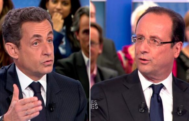 Nicolas Sarkozy et François Hollande dans l'émission «Des paroles et des actes», sur France 2, le 26 avril 2012. Nicolas Sarkozy et François Hollande dans l'émission «Des paroles et des actes», sur France 2, le 26 avril 2012.