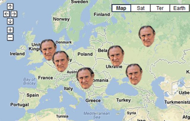 Capture d'écran de la carte retraçant l'itinéraire de Gérard Depardieu depuis l’annonce de son départ de France, début décembre. Capture d'écran de la carte retraçant l'itinéraire de Gérard Depardieu depuis l’annonce de son départ de France, début décembre.