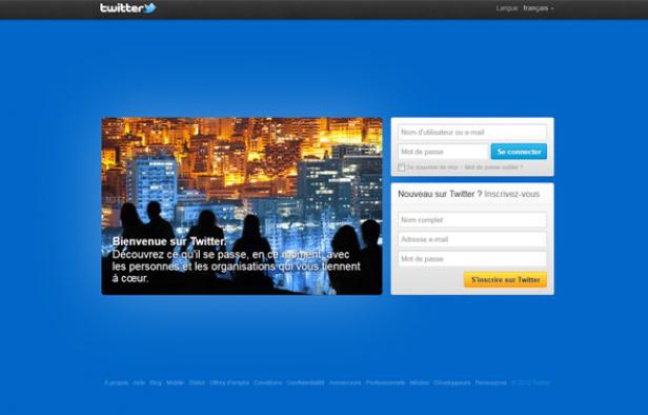 Page d'accueil du site de micro-blogging Twitter. Page d'accueil du site de micro-blogging Twitter.