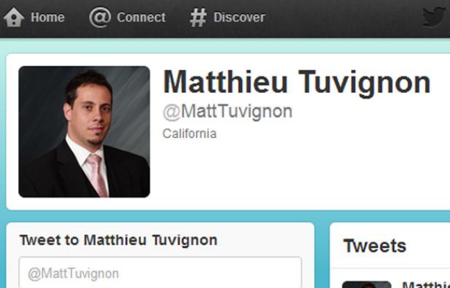 Capture d'écran du compte Twitter de Matthieu Tuvignon, disparu le 12 juillet 2012 en Californie. Capture d'écran du compte Twitter de Matthieu Tuvignon, disparu le 12 juillet 2012 en Californie.