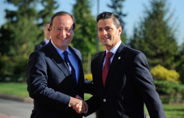 Le président français François Hollande et son homologue mexicain, Enrique Pena Nieto, lors d'une réunion du G20 à Saint Petersbourg, le 6 septembre 2013. Le président français François Hollande et son homologue mexicain, Enrique Pena Nieto, lors d'une réunion du G20 à Saint Petersbourg, le 6 septembre 2013.