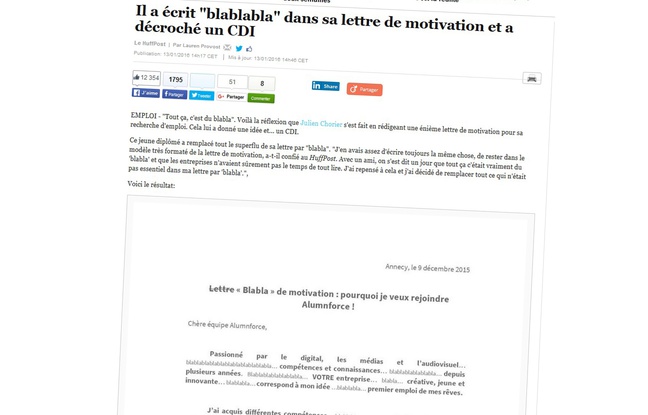Capture d'écran de l'article du Huffington Post, qui publie la lettre de blablabla... Capture d'écran de l'article du Huffington Post, qui publie la lettre de blablabla...