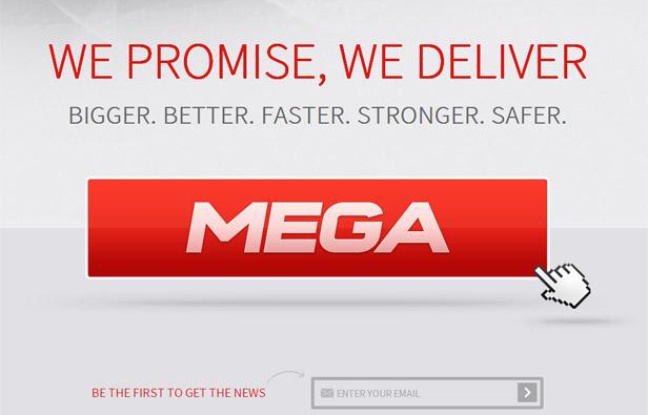 La page d'accueil du site Mega, créé par Kim Dotcom. La page d'accueil du site Mega, créé par Kim Dotcom.