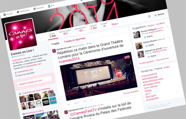 Le compte Twitter «Cannes en live». Le compte Twitter «Cannes en live».
