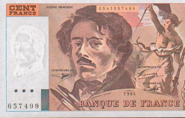 Un billet de 100 francs à l'effigie d'Eugène Delacroix. Un billet de 100 francs à l'effigie d'Eugène Delacroix.