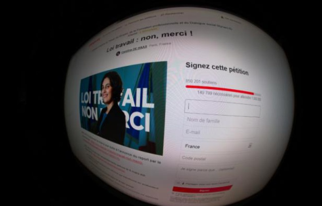 La pétition en ligne contre la loi El Khomri, le 1er mars 2016 La pétition en ligne contre la loi El Khomri, le 1er mars 2016