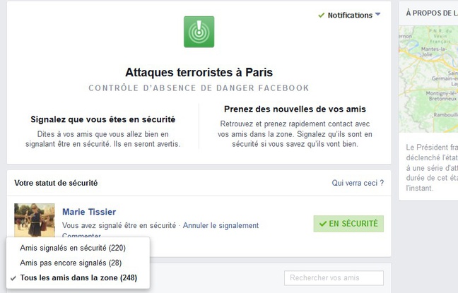 L'application "Safety Check" a été lancée vendredi soir par facebook, à la suite des attentats dans Paris. L'application "Safety Check" a été lancée vendredi soir par facebook, à la suite des attentats dans Paris.