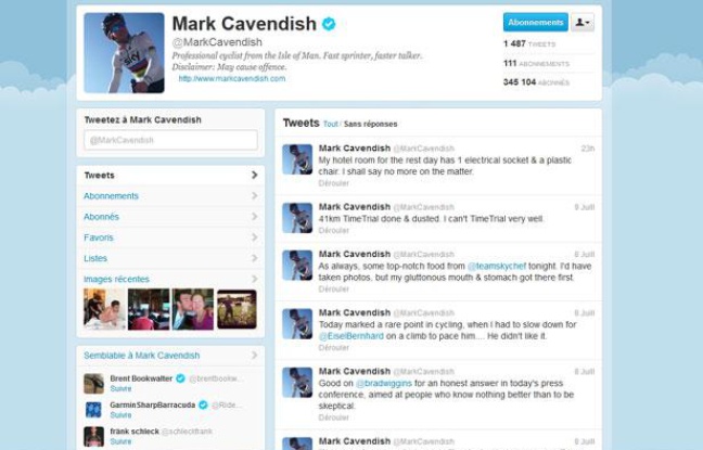 Capture d'écran du compte Twitter du spinteur Mark Cavendish. Capture d'écran du compte Twitter du spinteur Mark Cavendish.