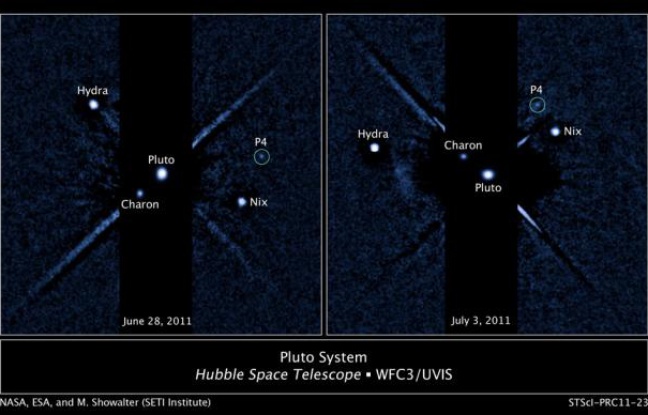 Pluton et ses quatres lunes, observées par Hubble. Pluton et ses quatres lunes, observées par Hubble.