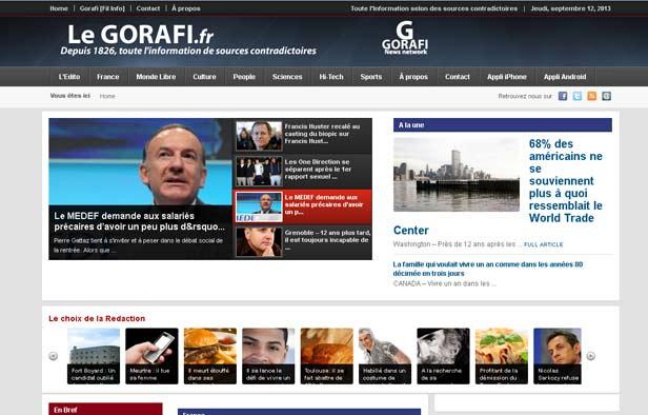 Capture d'écran du site du Gorafi, le 12 septembre 2013. Capture d'écran du site du Gorafi, le 12 septembre 2013.