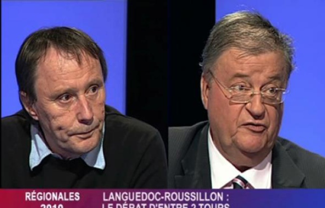 Michel Crespy et Georges Frêche, sur le plateau de 7LTV lors des régionales en mars. Michel Crespy et Georges Frêche, sur le plateau de 7LTV lors des régionales en mars.