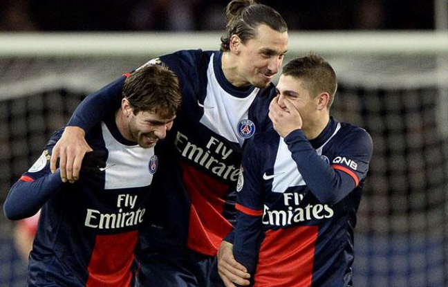 Les Parisiens Maxwell, Zlatan Ibrahimovic et Marco Verratti le 7 décembre 2013 contre Sochaux au Parc des Princes. Les Parisiens Maxwell, Zlatan Ibrahimovic et Marco Verratti le 7 décembre 2013 contre Sochaux au Parc des Princes.