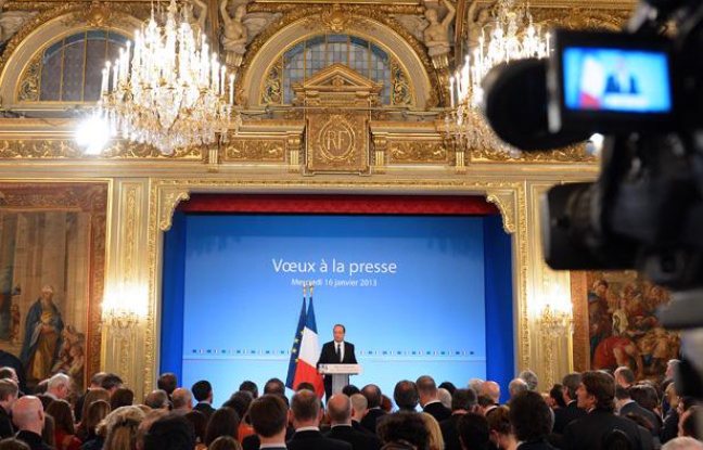 François Hollande lors de ses voeux à la presse, le 16 janvier 2013 à l'Elysée. François Hollande lors de ses voeux à la presse, le 16 janvier 2013 à l'Elysée.