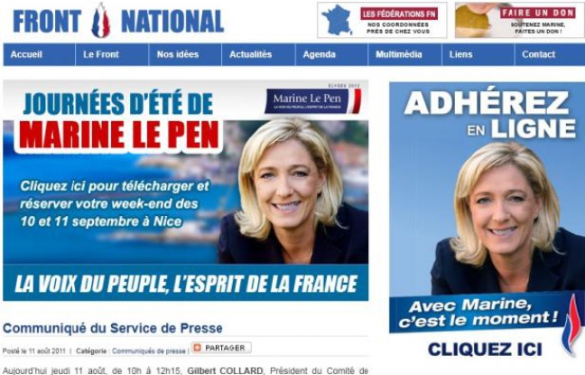 Capture d'écran du site internet officiel de Marine Le Pen. Capture d'écran du site internet officiel de Marine Le Pen.