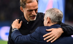 Thomas Tuchel et Bruno Genesio avant le match entre le PSG et Lyon, le 7 octobre 2018 au Parc des Princes.