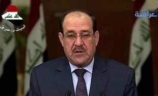 Capture d'écran de la chaine Iraqya montrant le Premier ministre Nouri al-Maliki s'exprimant à Bagdad, le 18 juin 2014