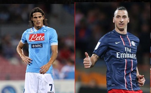 L'attaquant de Naples Edinson Cavani (à g.) et l'attaquant du PSG Zlatan Ibrahimovic (à dr.) pourront-ils jouer ensemble sous les couleurs du PSG?