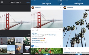 Capture d'écrans de l'application Instagram et de sa fonction «format».