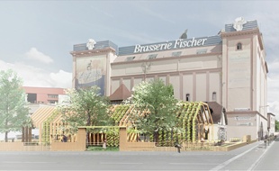 La future Fischerstub à Schiltigheim avec un “biergarten” à la place du parking? Peut-être. C'est le projet lauréat du concours d'idées proposé par Clémentine Dufaut et Thomas Guilhen pour la rénovation de la brasserie.