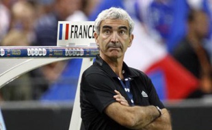 France's soccer team coach Raymond Domenech watches during his team's World Cup 2010 qualifying soccer match against Serbia at Stade de France in Saint-Denis, northern Paris, September 10, 2008. REUTERS/Charles Platiau (FRANCE)