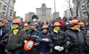 Des opposants pro-européens rassemblés à Kiev, le 18 janvier 2014