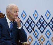 U.S. President Joe Biden listens during a meeting with Cambodian Prime Minister Hun Sen during the Association of Southeast Asian Nations (ASEAN) summit, Saturday, Nov. 12, 2022, in Phnom Penh, Cambodia. (AP Photo/Alex Brandon)/KHMA109/22316401168419//2211121215