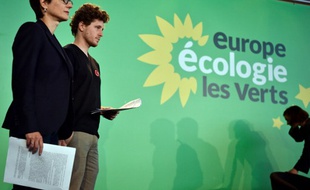 Les porte-parole d'Europe Ecologie Les Verts (EELV) Sandrine Rousseau (G) et Julien Bayou, lors du congrès fédéral du parti à Pantin le 11 juin 2016.