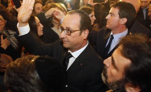 François Hollande et Manuel Valls le 11 janvier 2015 à la grande synagogue de Paris