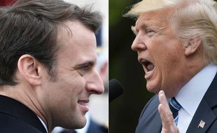 Montage photo du futur président français, Emmanuel Macron, élu le 7 mai 2017, et de Donald Trump, le président américain.