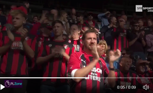 Un supporter niçois avec un vieux maillot du Gym... dans les gradins de Bournemouth.