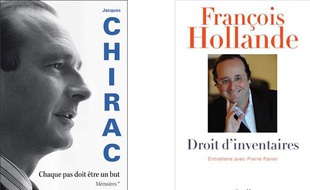 Montage des couvertures des livres de Jacques Chirac et François Hollande.