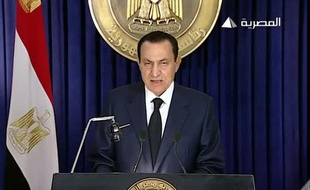 Le président égyptien Hosni Moubarak lors d'un discours télévisé, le 1er février 2011.