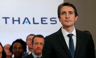 Le Pdg de Thales Patrice Caine lors d'une conférence de presse le 28 avril 2016 à Gennevilliers