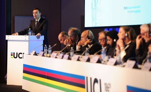 David Lappartient, le nouveau président de l'UCI, lors d'une intervention en marge des Mondiaux de Bergen, le 21 septembre 2017.