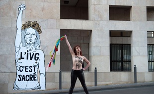 Une Femen a posé devant le collage.