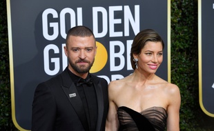 L'acteur et chanteur Justin Timberlake et sa femme, l'actrice Jessica Biel, aux Golden Globes 2018