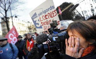 Manifestation des salariés de France 3 devant le Sénat le 7 janvier 2009.
