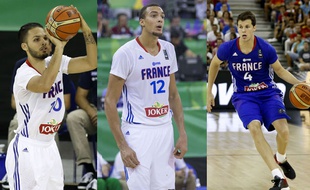 De gauche à droite Evan Fournier, Rudy Gobert et Thomas Heurtel