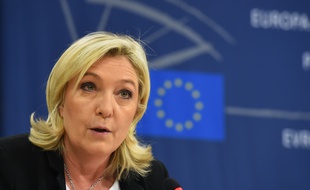Marine Le Pen lors d'une conférence de presse au Parlement Européen le 22 janvier 2015.
