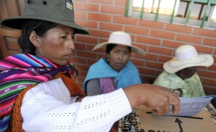 Une Bolivienne vote dans le village de Laja, à 36 km à l'ouest de La Paz le 12 octobre 2014