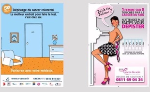 L'affiche incriminée, à droite, sexualise un examen médical.