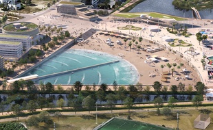 Vue aérienne du futur bassin de surf à vagues artificielles du parc de Sevran qui devrait ouvrir en 2023.