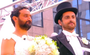 Cyril Hanouna et Camille Combal dans une parodie de mariage diffusée dans «Touche pas à mon poste» (D8), en septembre 2015.