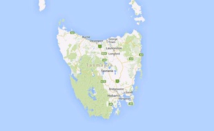 L'île de Tasmanie, Australie. Google Maps.