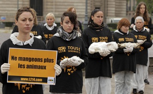 Manifestation de L214 à Lille en 2013 pour dénoncer l'élevage de lapins.