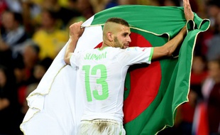 Le joueur de l'Algérie Islam Slimani, le 25 juin 2014, contre la Russie.