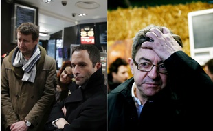 Yannick Jadot et Benoît Hamon à Paris, jean-Luc Mélenchon à Pierrefitte-en-Beauvaisis, le 27 février 2017.