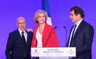Eric Ciotti, Valérie Pécresse et Christian Jacob au siège des Républicains, à Paris le 4 décembre 2021.
