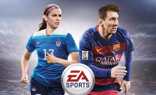 Alex Morgan et Lionel Messi sur la jaquette de Fifa 16.